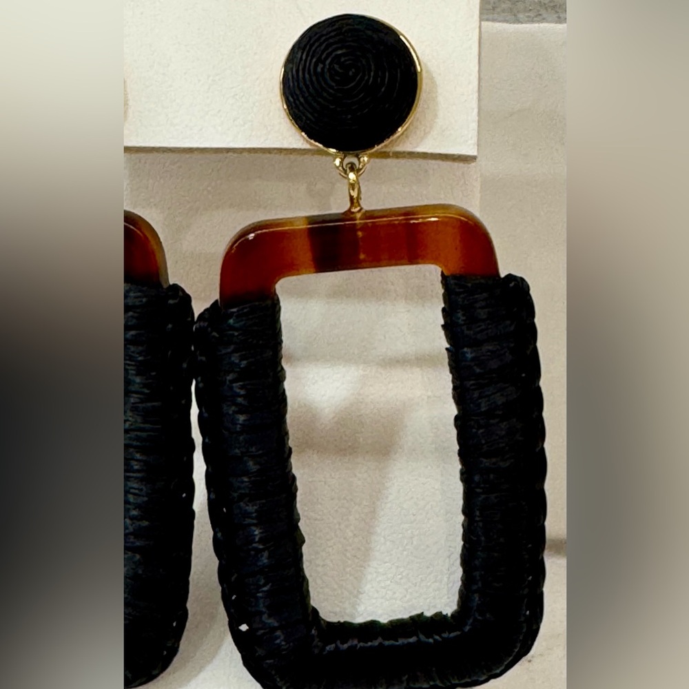 J.Crew Oversized Wrapped Drop Earrings – Black & Tortoise – EUC NEW backs - Picture 3 of 4